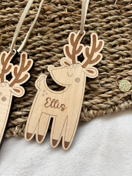 Personalised Reindeer Wooden Bauble