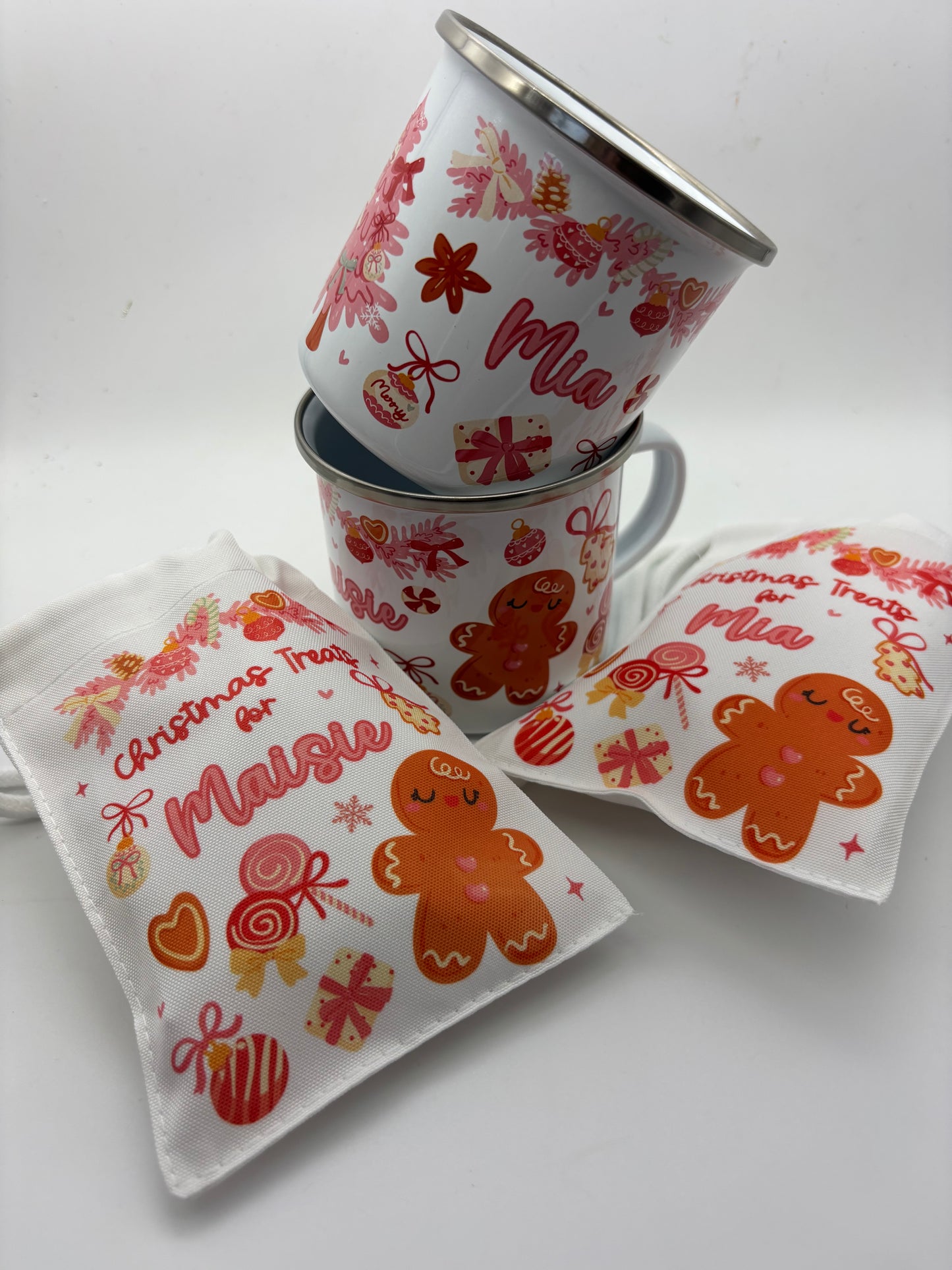 Pink Gingerbread Christmas Mug & Treat bag