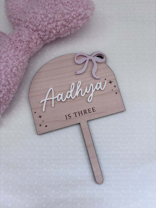 Personalised Wooden Arch Cake Topper - Bow