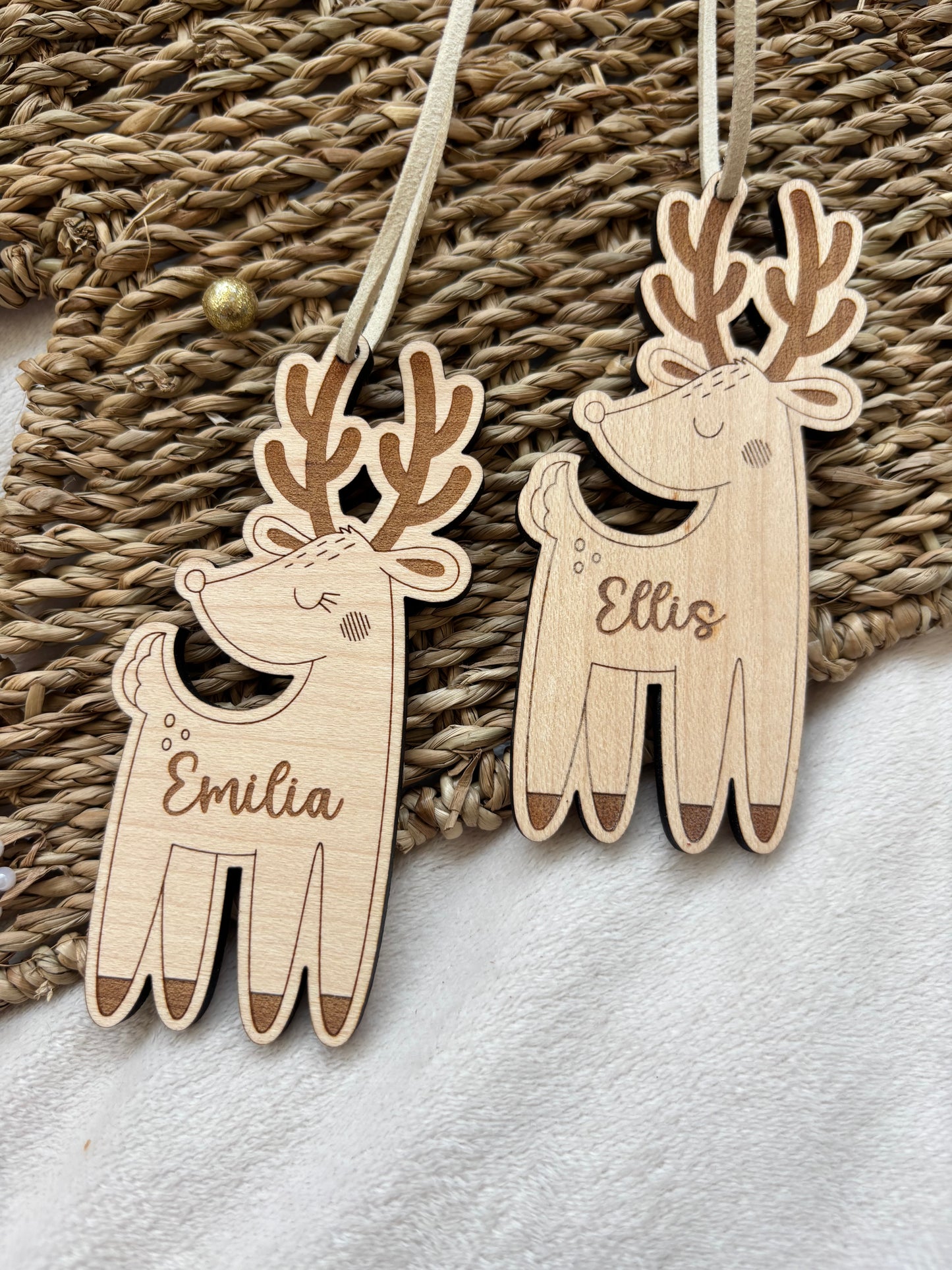 Personalised Reindeer Wooden Bauble