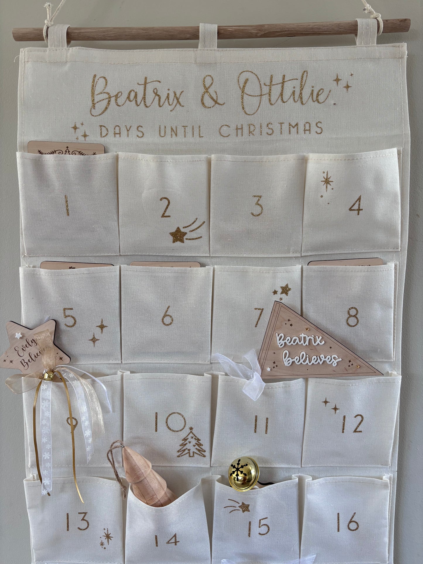 Personalised Fabric Advent Calendar - 24 Pockets - Glitter