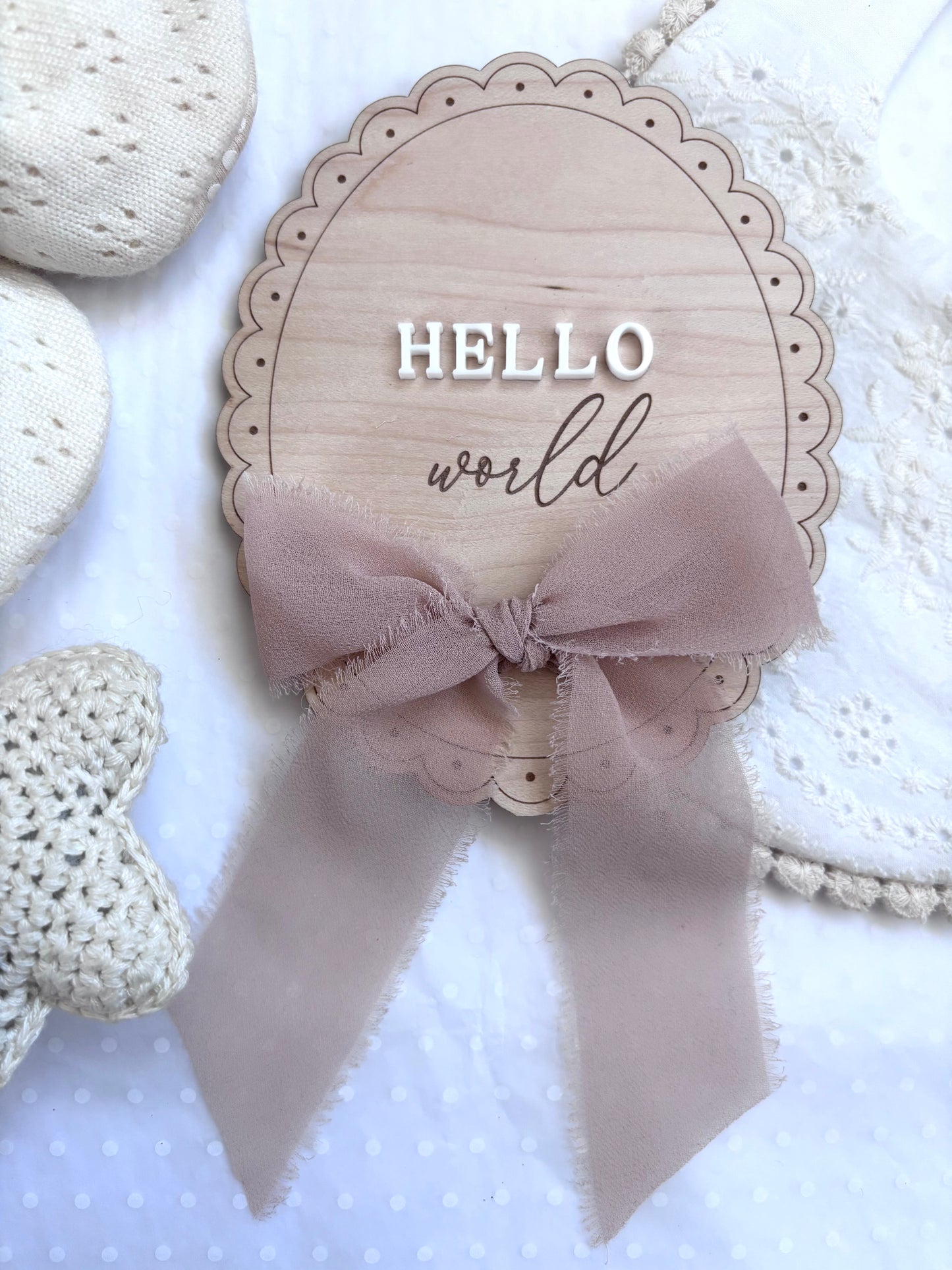 Hello World Wooden Birth Announcement Plaque