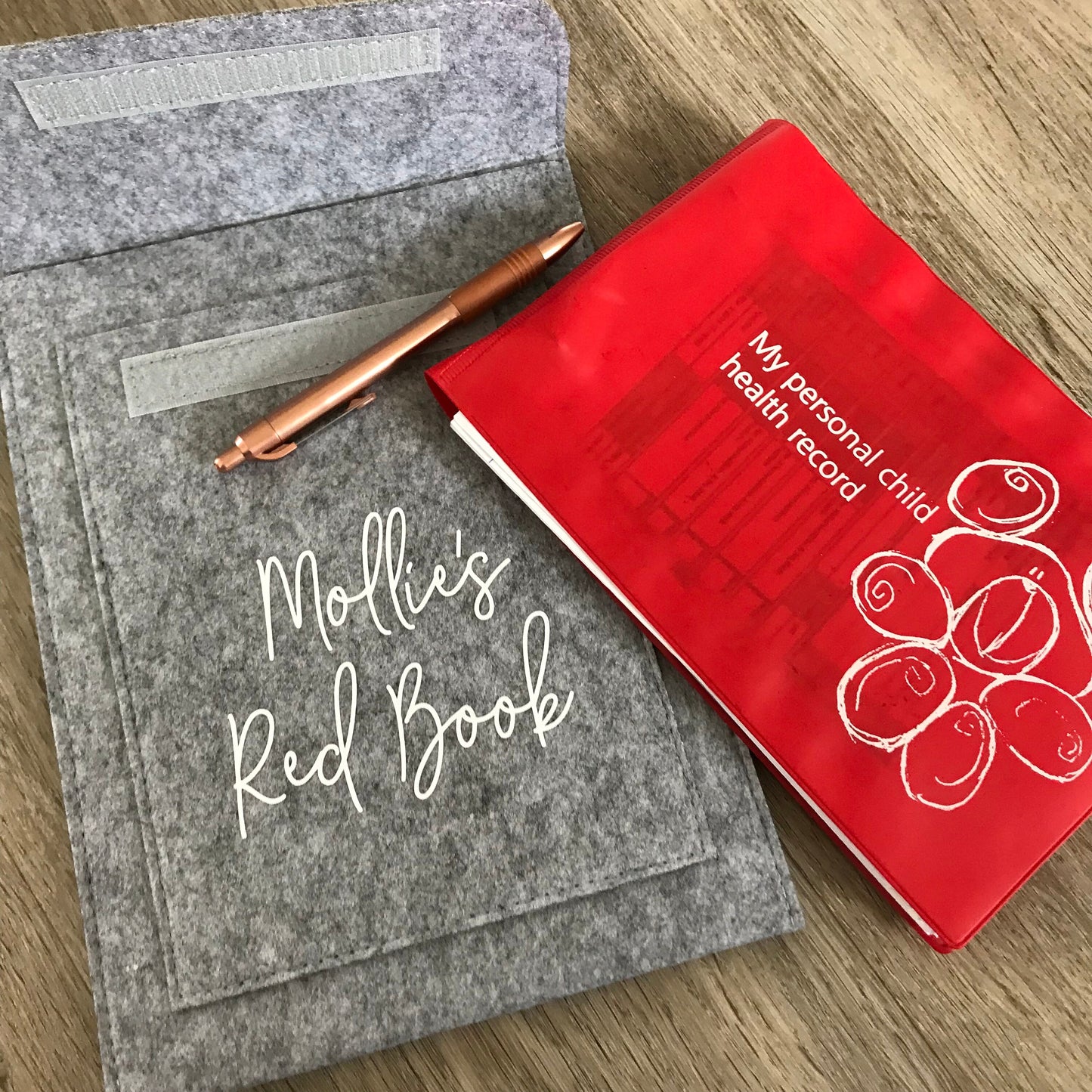 Personalised Baby Red Book Record Keeping Felt Wallet