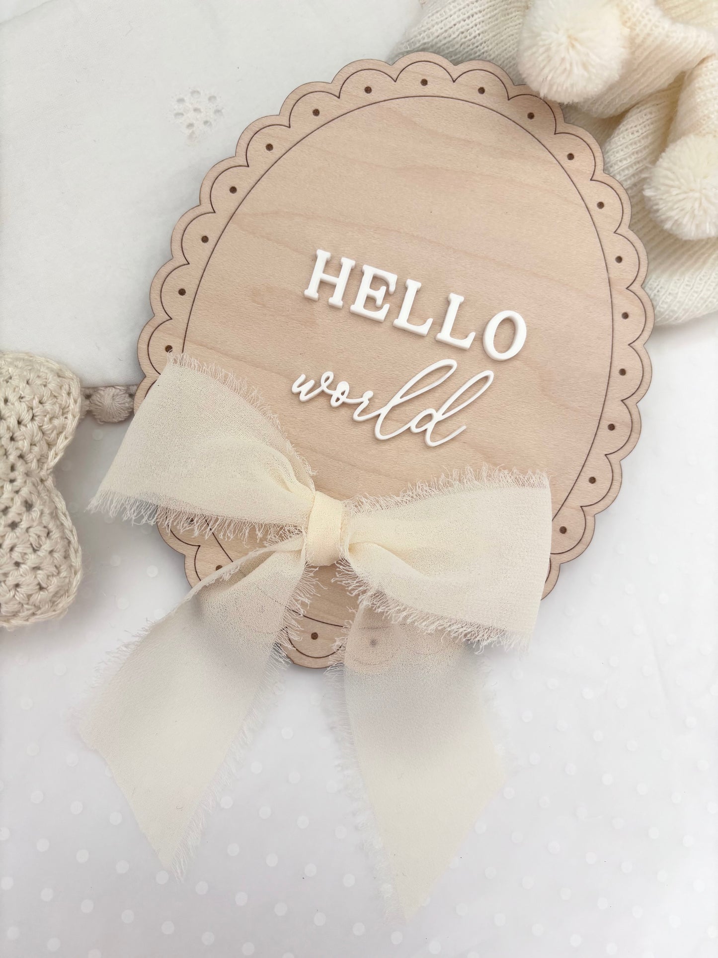 Hello World Wooden Birth Announcement Plaque