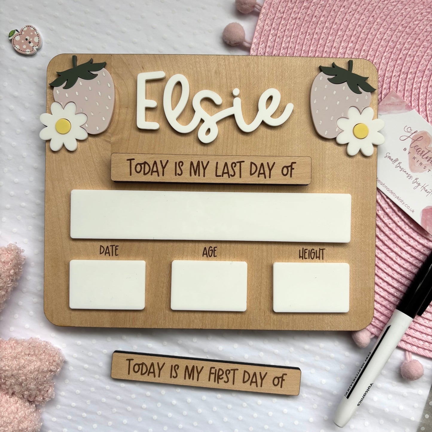 Personalised First Day of School Board - Strawberry Rectangle