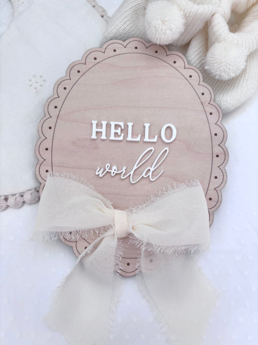 Hello World Wooden Birth Announcement Plaque