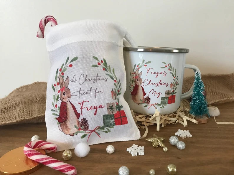 Personalised Festive Bunny Mug & Treat Bag