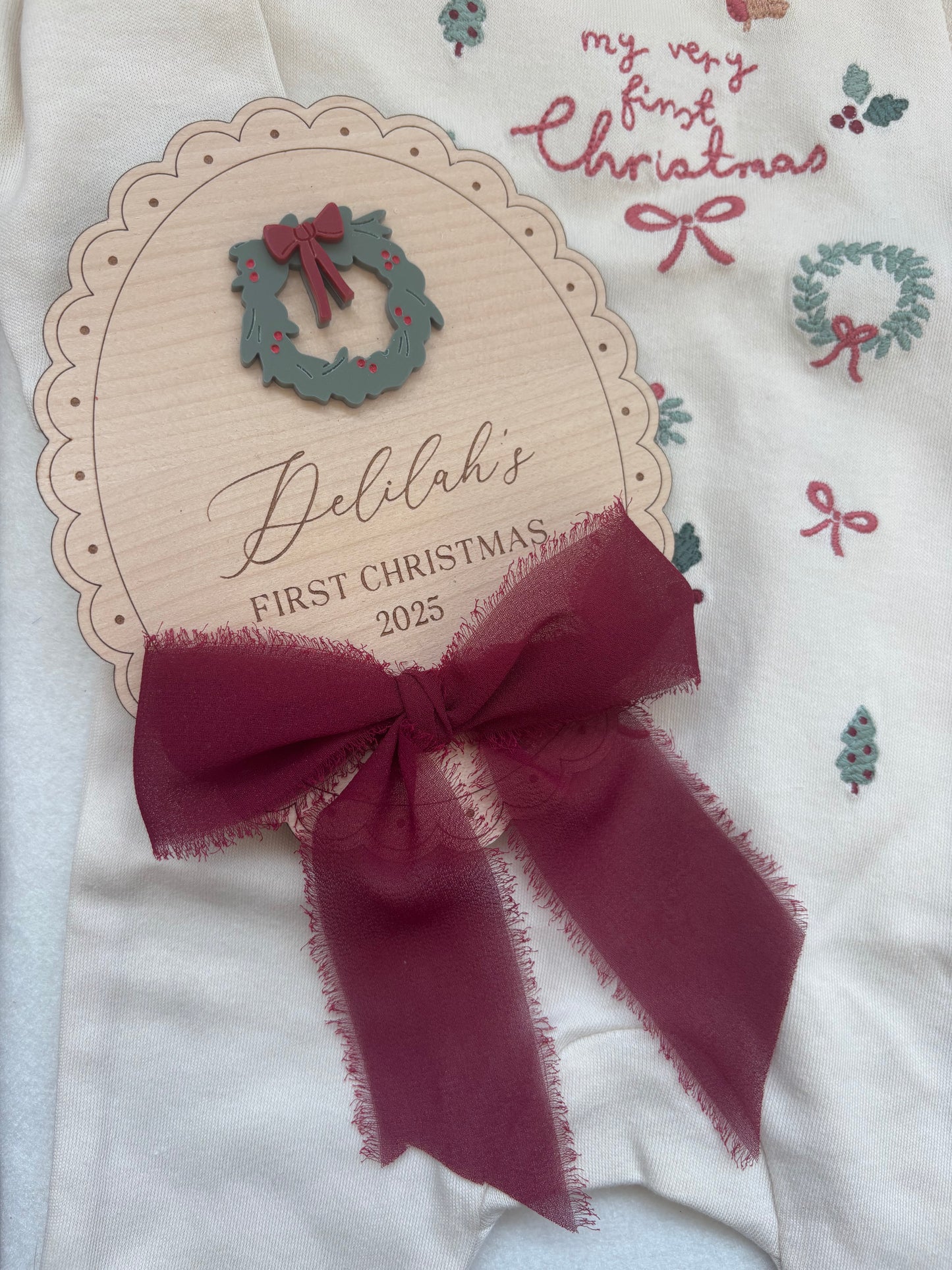 My First Christmas Personalised Plaque - Wreath