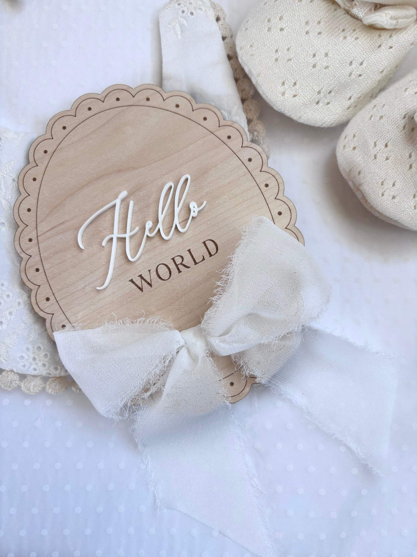 Hello World Wooden Birth Announcement Plaque