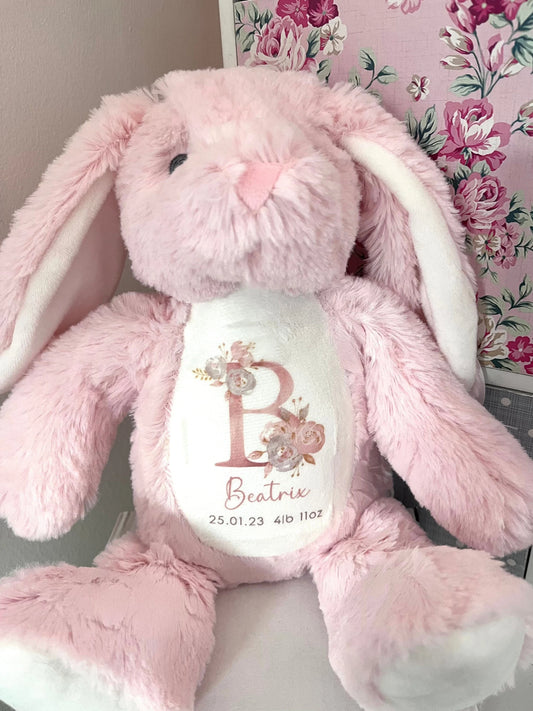 Personalised New Baby Girl Pink Bunny Teddy