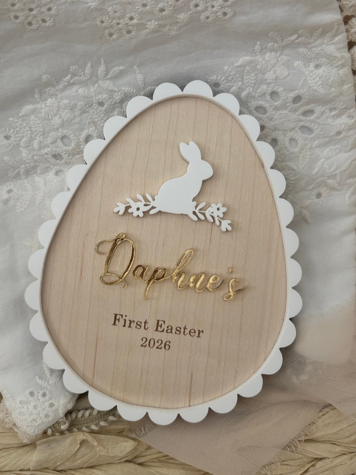 My First Easter Egg Scallop Bunny Plaque