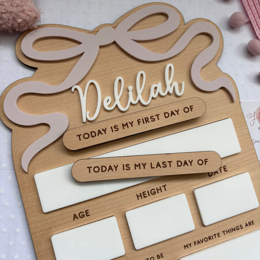 Personalised First Day of School Board - Bows