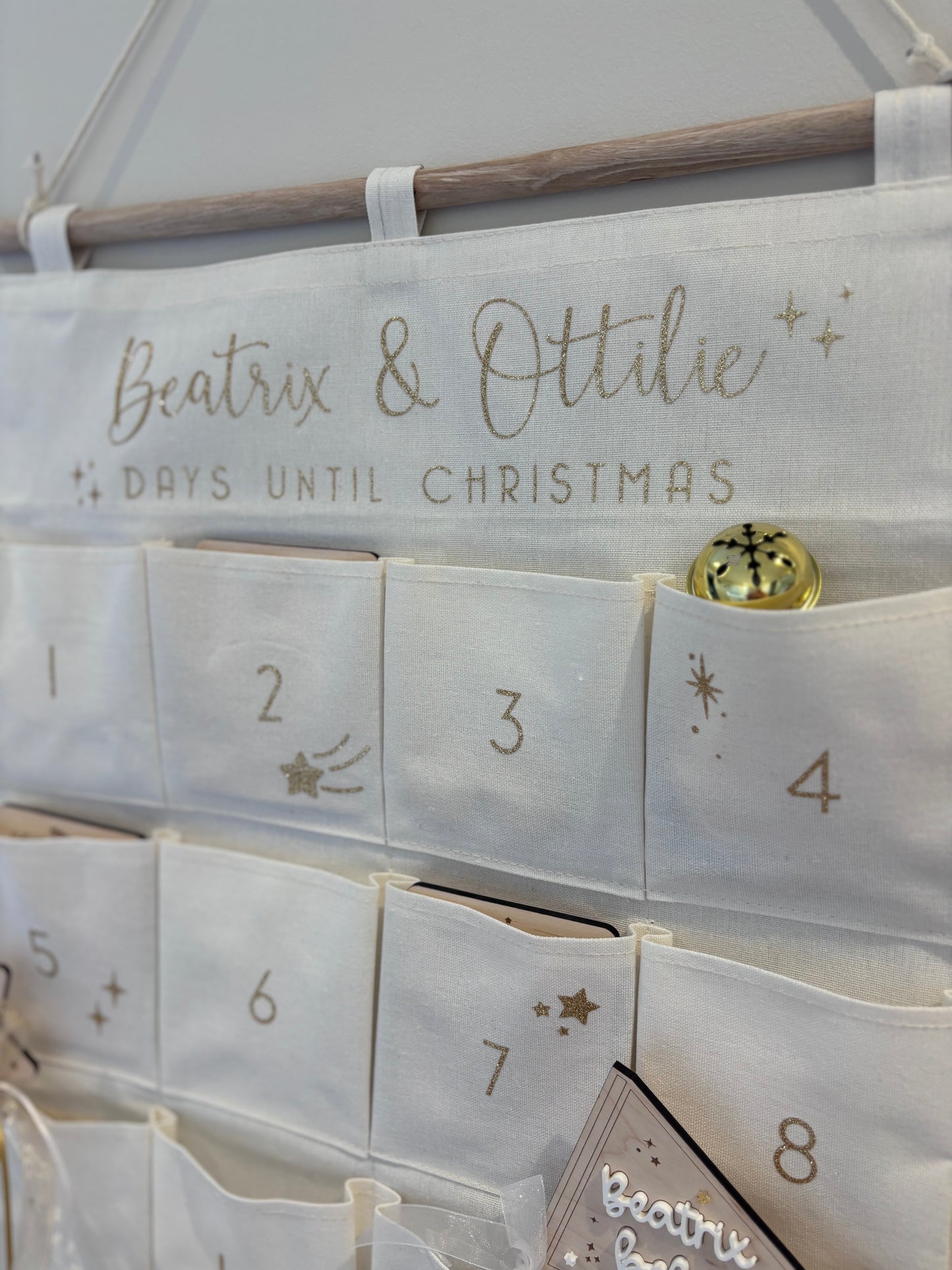 Personalised Fabric Advent Calendar - 24 Pockets - Glitter