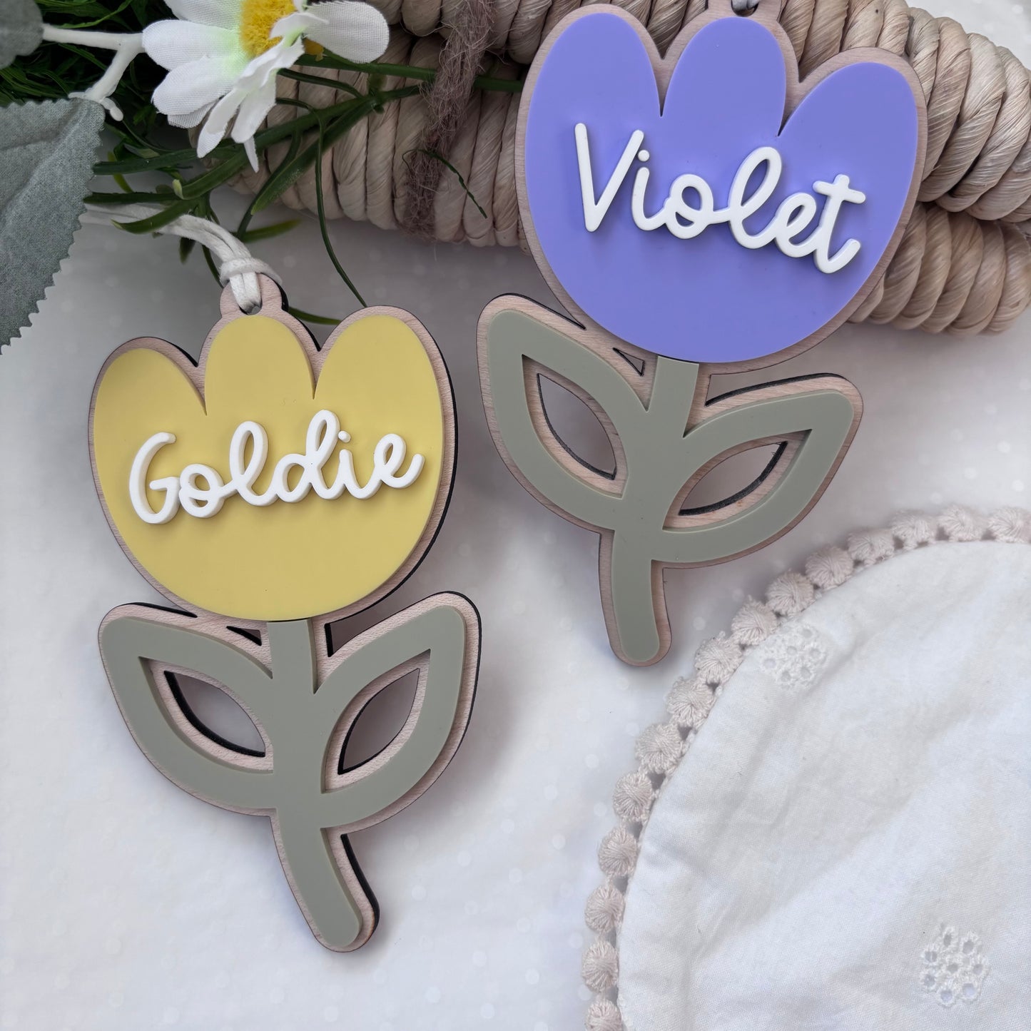 Tulip Flower Acrylic Easter Basket Tag