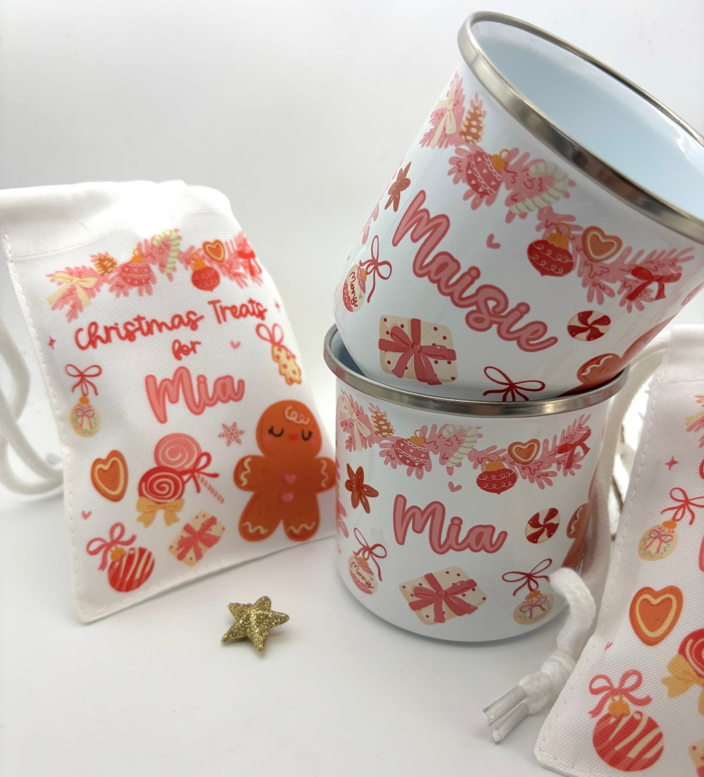 Pink Gingerbread Christmas Mug & Treat bag