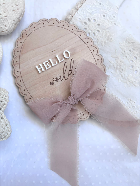 Hello World Wooden Birth Announcement Plaque