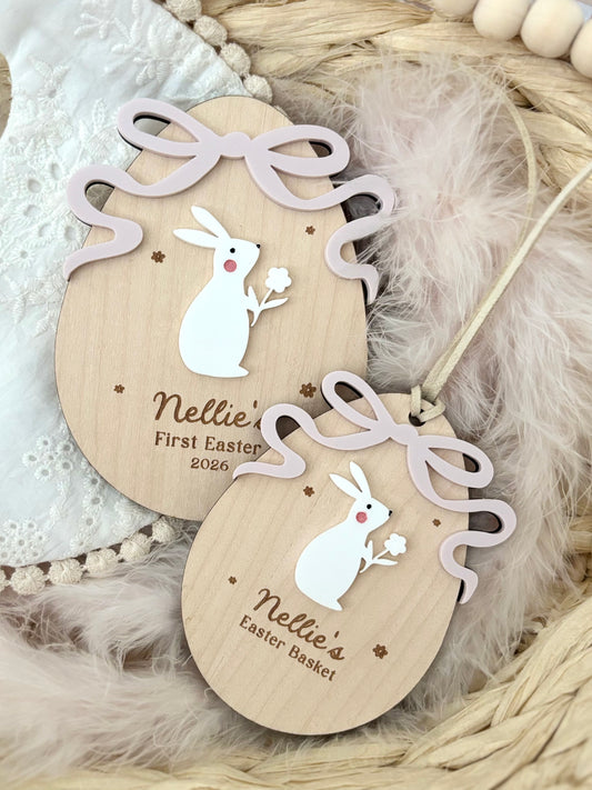 Bunnies and Bows First Easter Plaque & Basket Tag