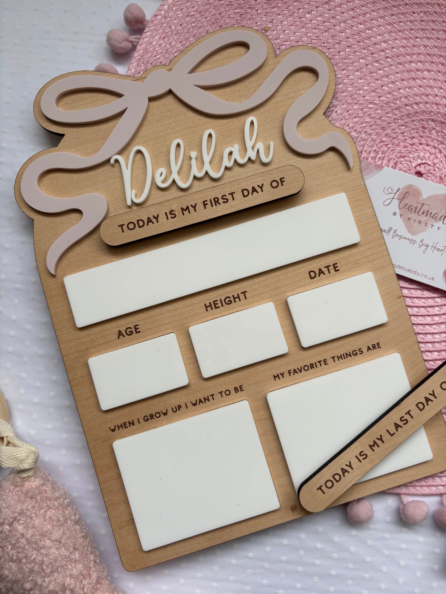 Personalised First Day of School Board - Bows