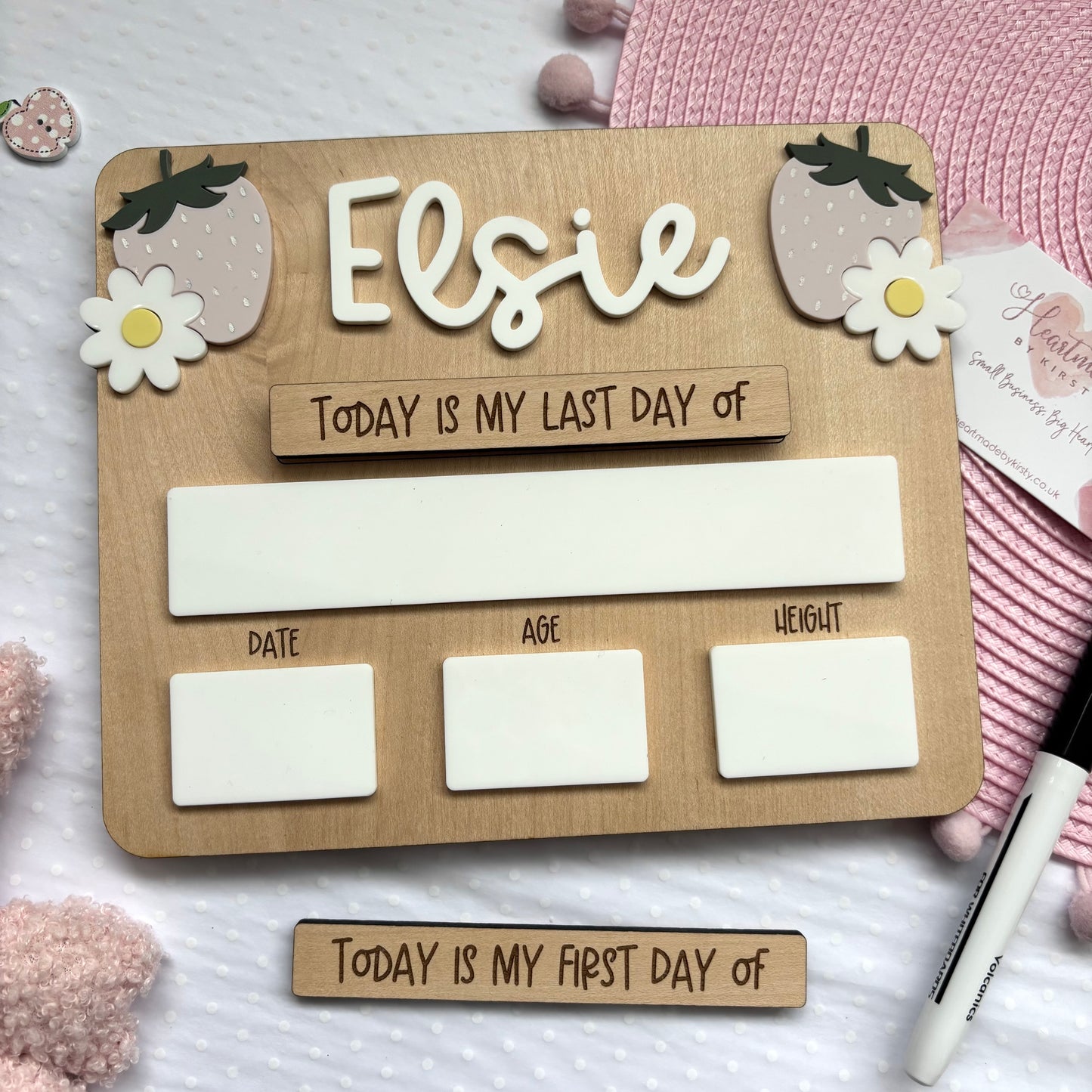 Personalised First Day of School Board - Strawberry Rectangle