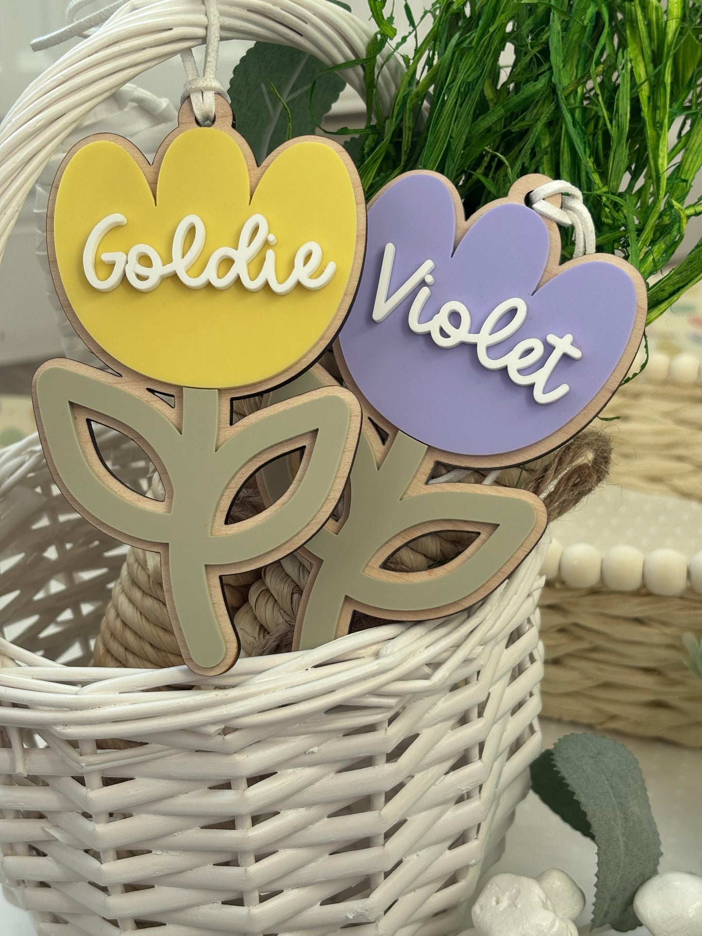 Tulip Flower Acrylic Easter Basket Tag