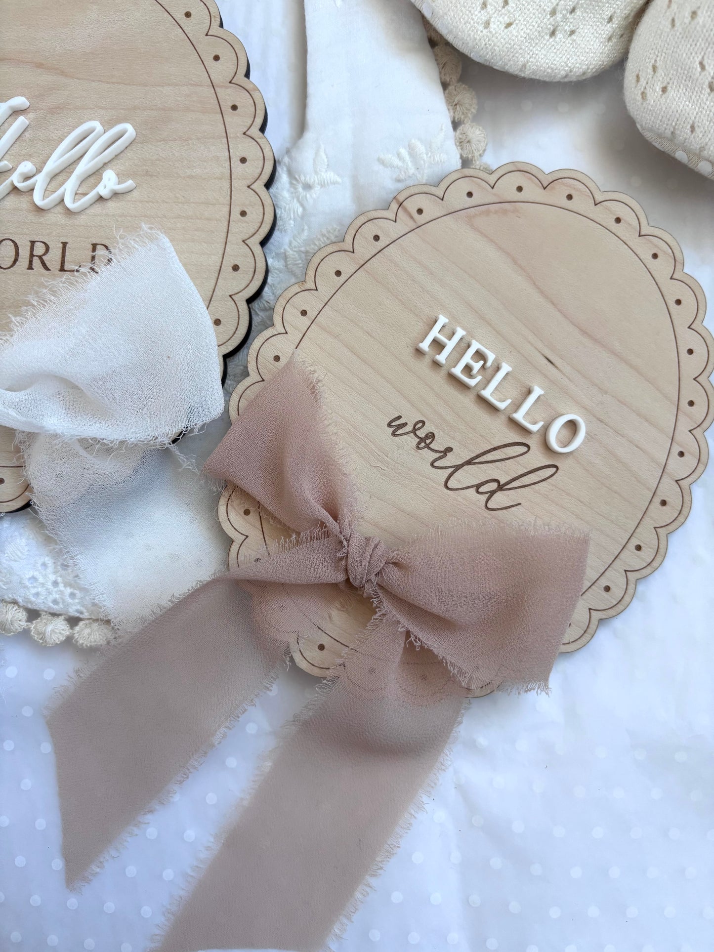 Hello World Wooden Birth Announcement Plaque