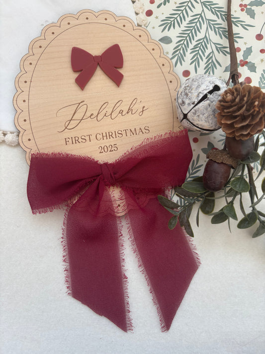 My First Christmas Personalised Plaque - Bow
