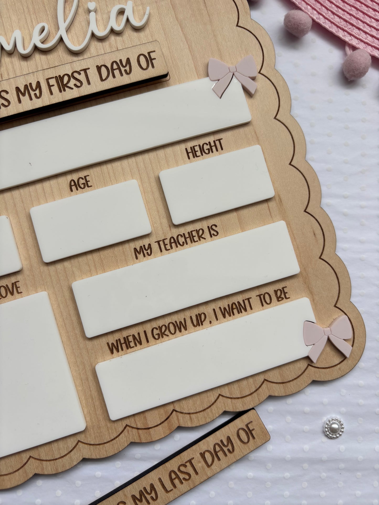Personalised First Day of School Board - Bows