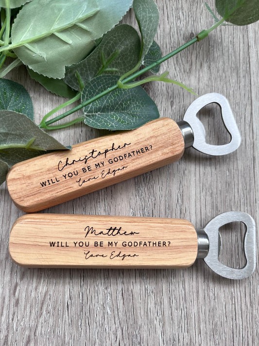 Personalised Godparent Proposal Gift Engraved Bottle opener