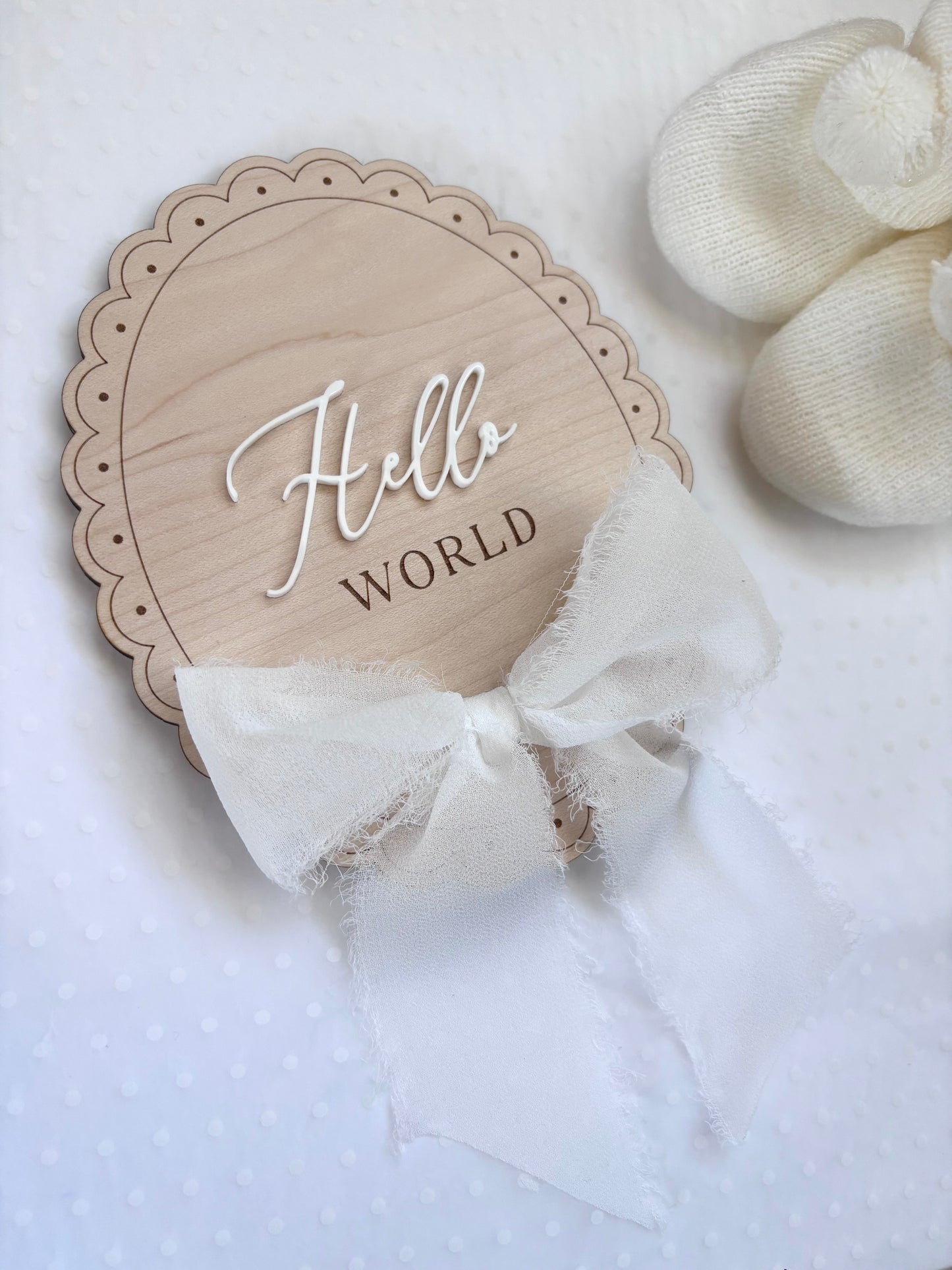 Hello World Wooden Birth Announcement Plaque