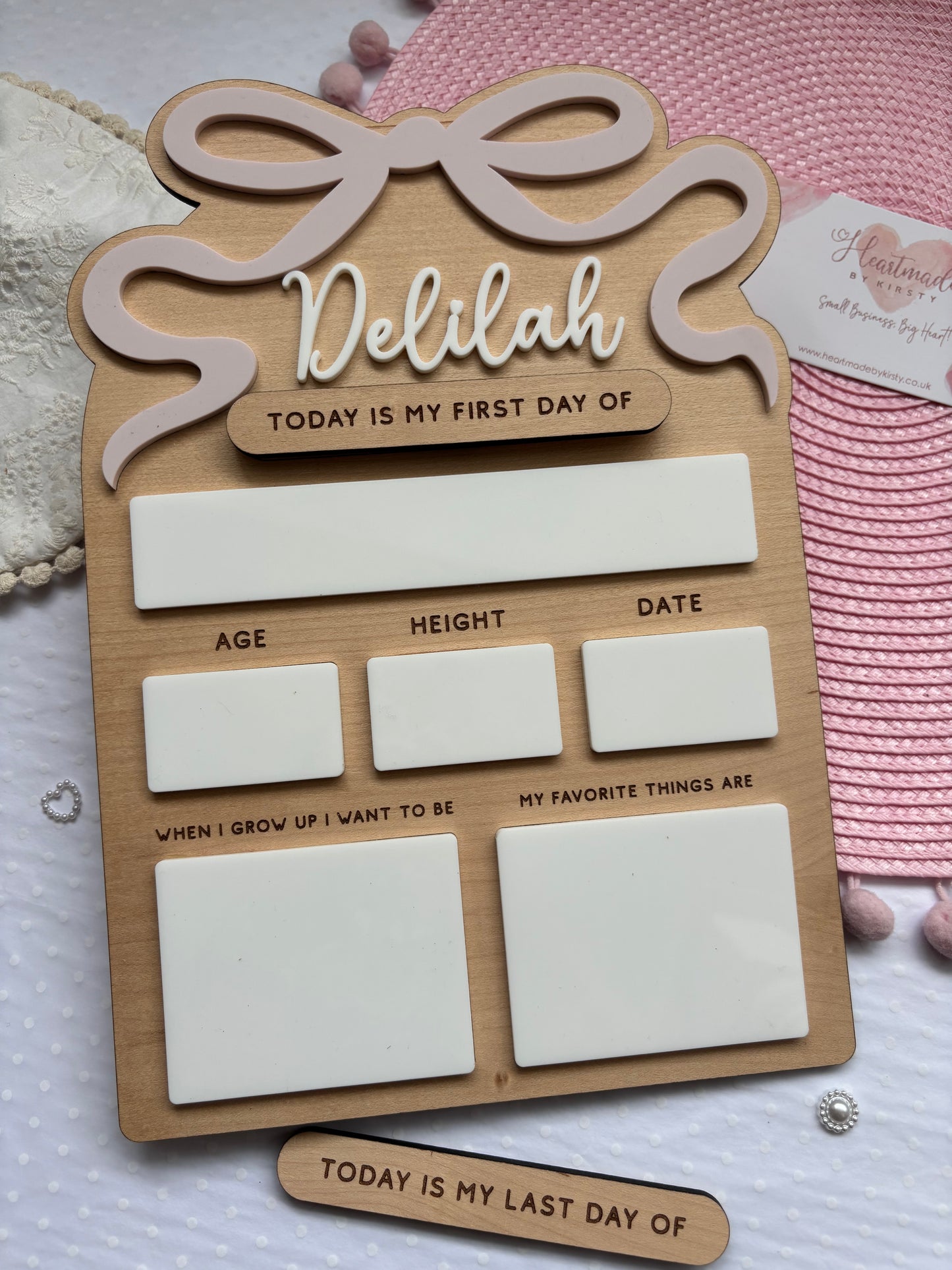 Personalised First Day of School Board - Bows