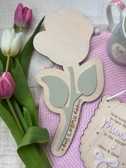 Mother's Day Flower Handprint Keepsake - First Mother’s Day Personalised Gift Plaque Wood and Acrylic