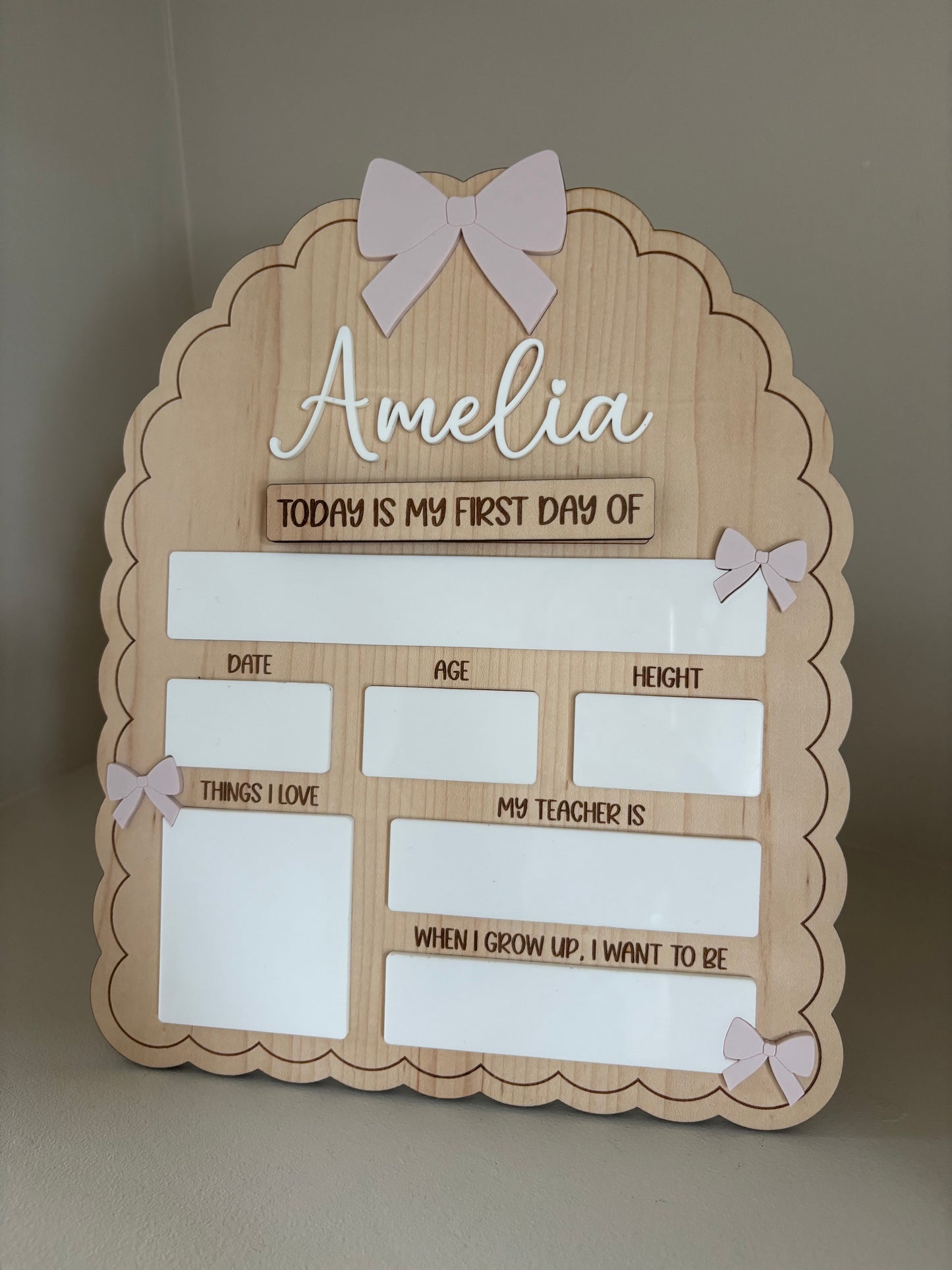Personalised First Day of School Board - Bows