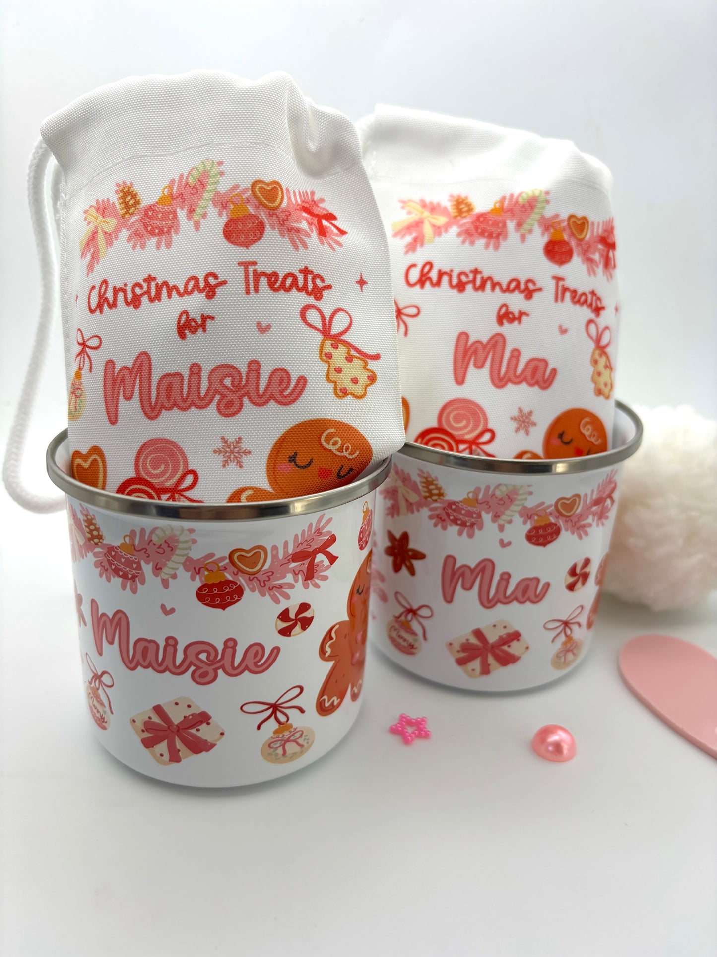 Pink Gingerbread Christmas Mug & Treat bag