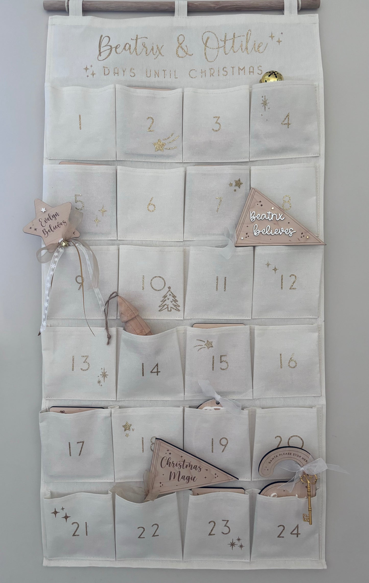 Personalised Fabric Advent Calendar - 24 Pockets - Glitter