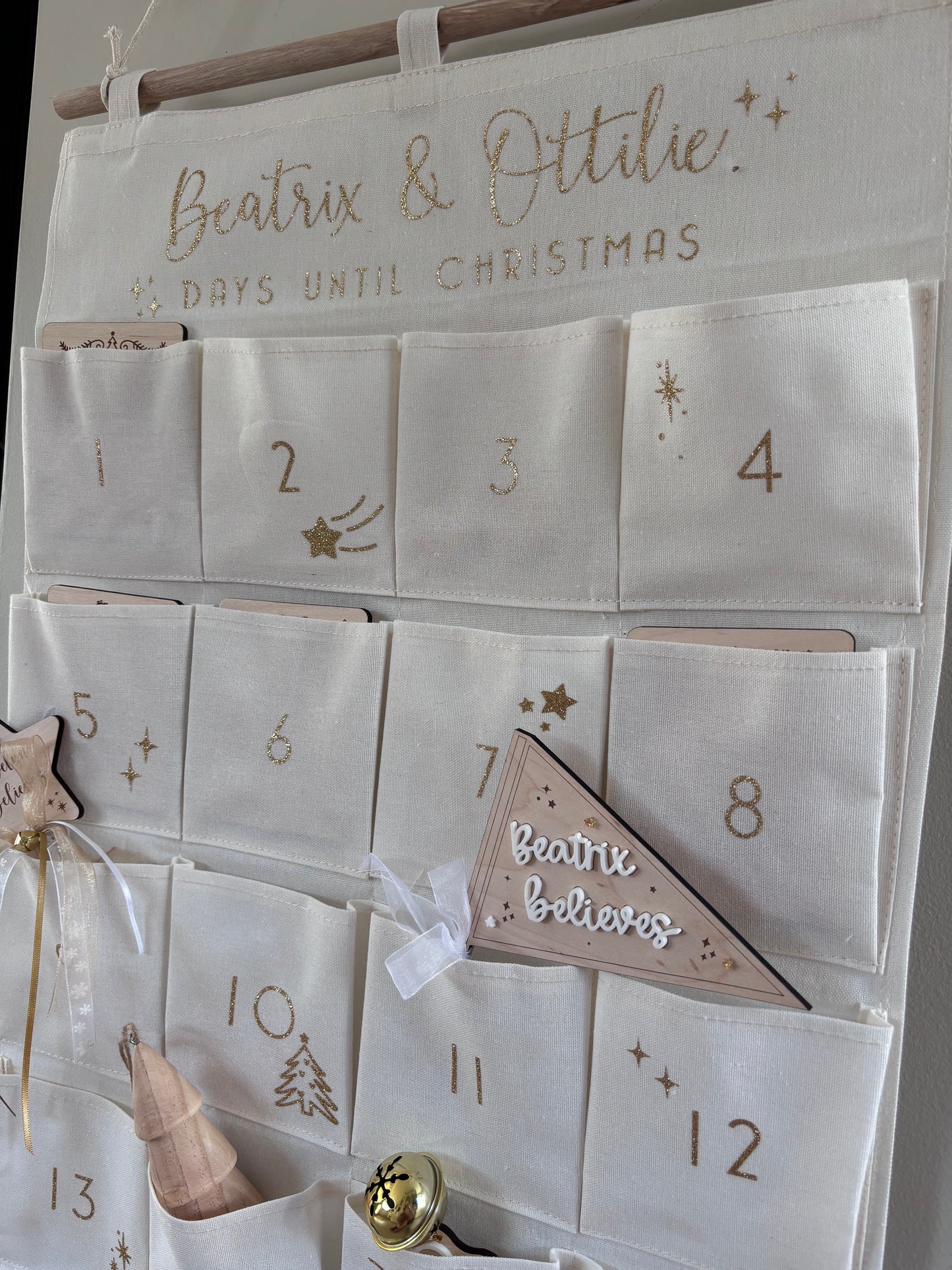 Personalised Fabric Advent Calendar - 24 Pockets - Glitter