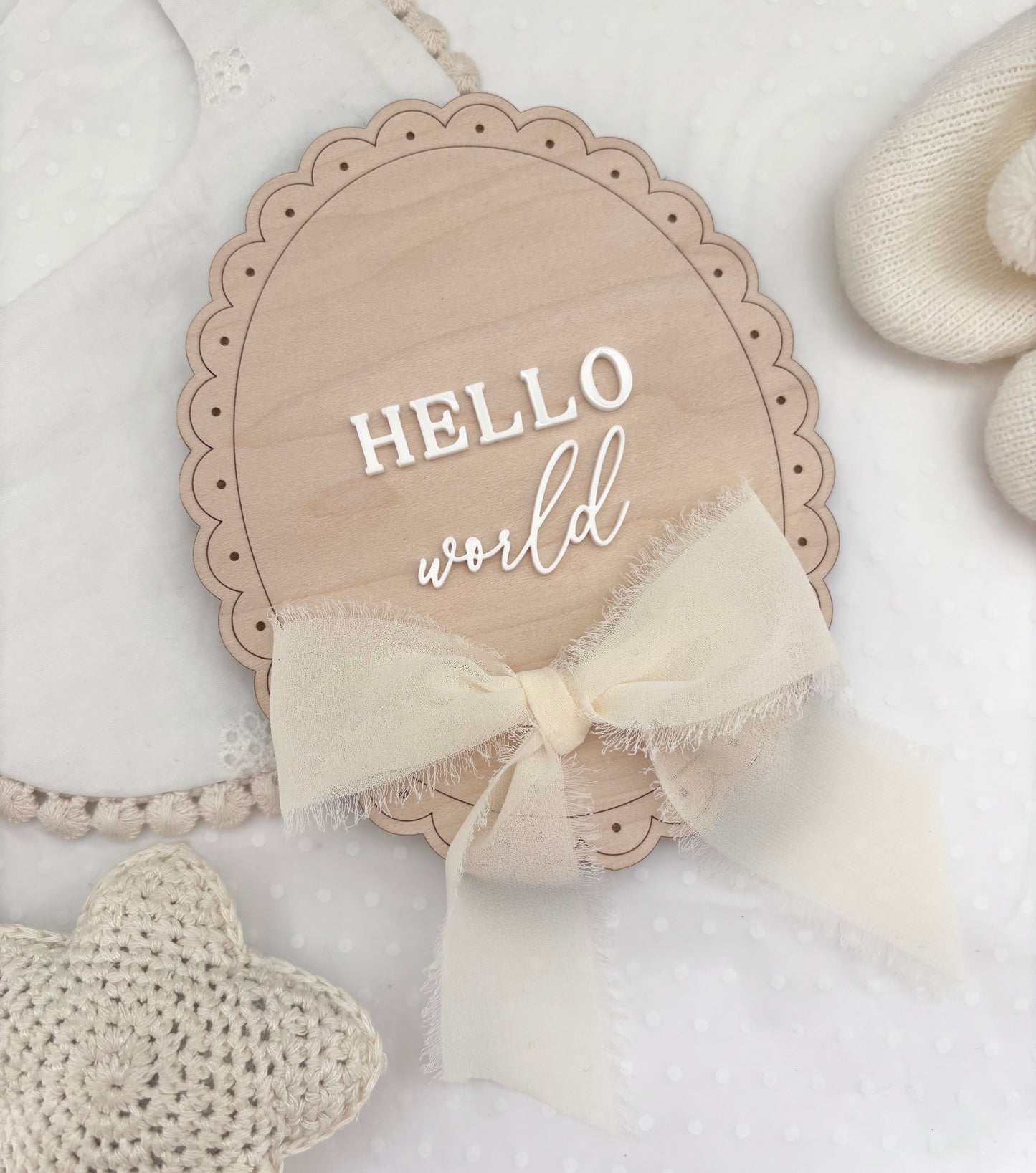 Hello World Wooden Birth Announcement Plaque