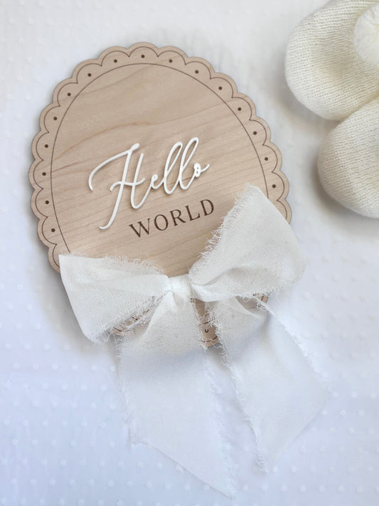 Hello World Wooden Birth Announcement Plaque