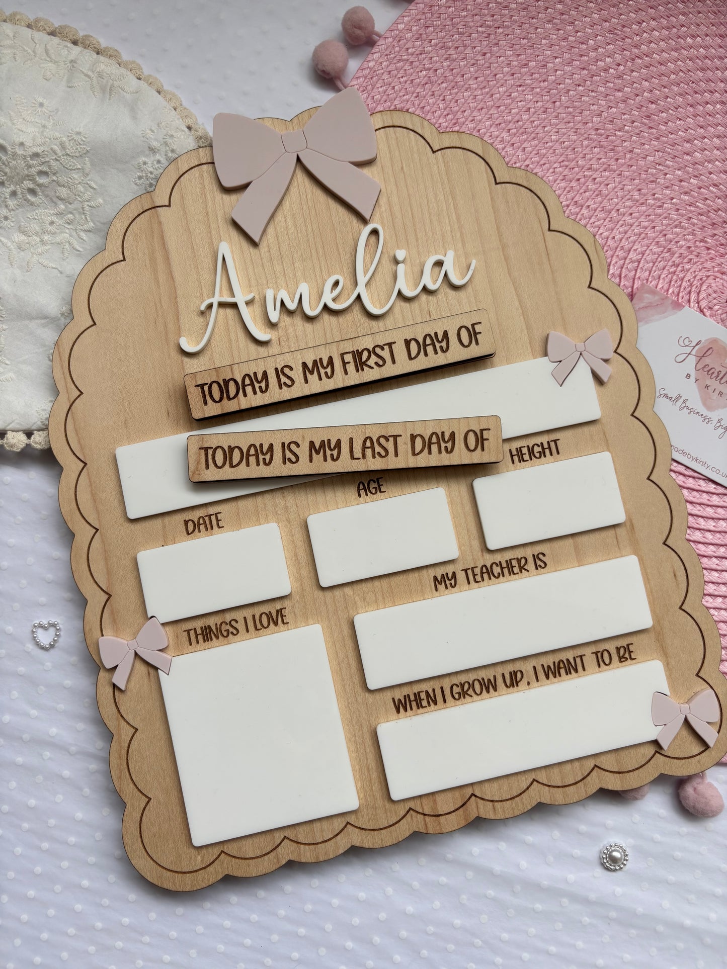 Personalised First Day of School Board - Bows