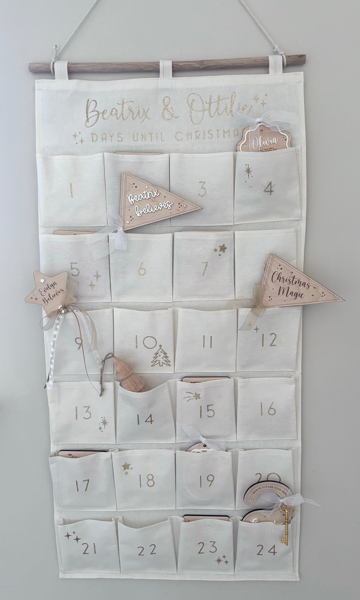 Personalised Fabric Advent Calendar - 24 Pockets - Glitter