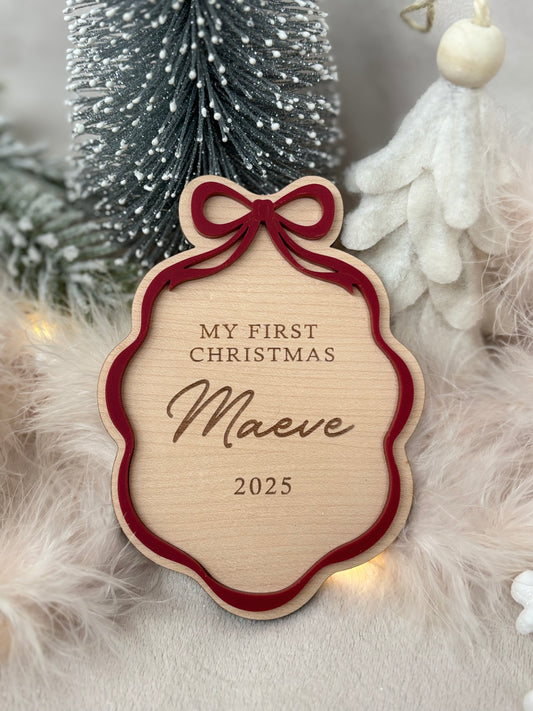 First Christmas Bow Photo Plaque & Bauble