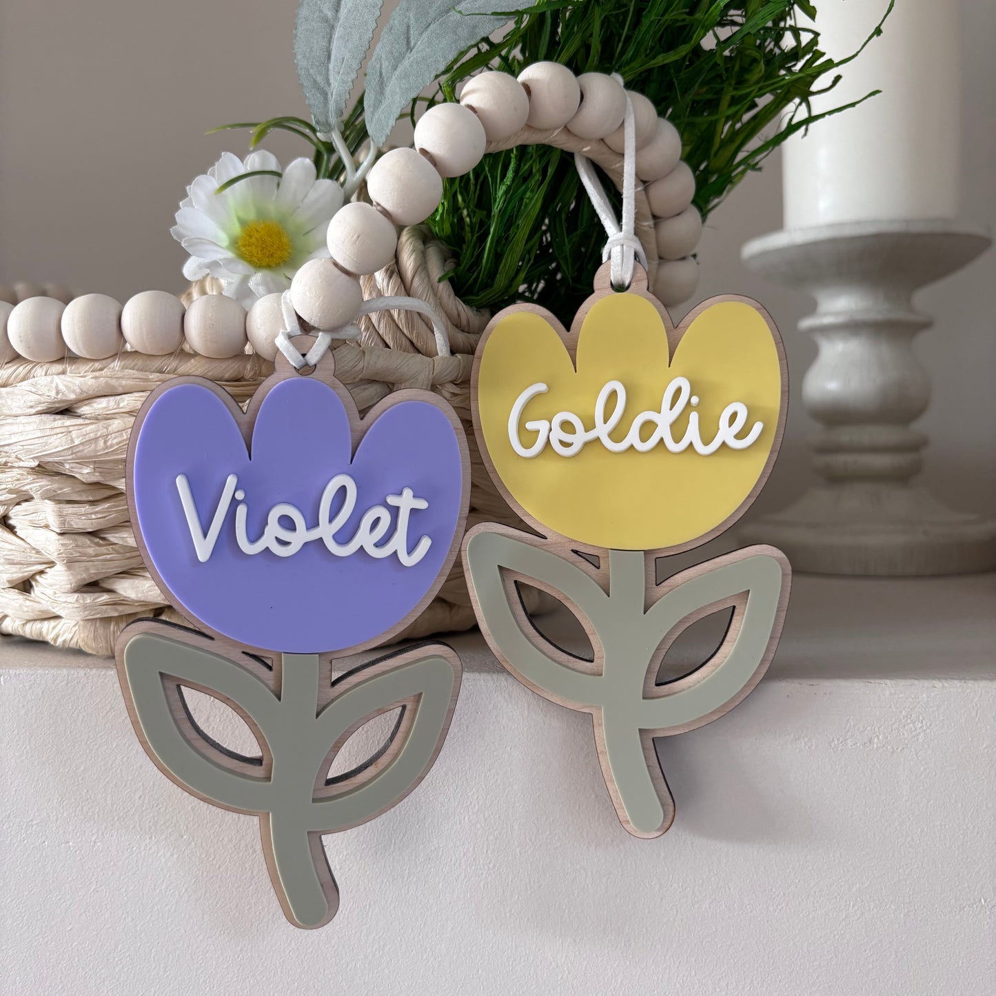 Tulip Flower Acrylic Easter Basket Tag