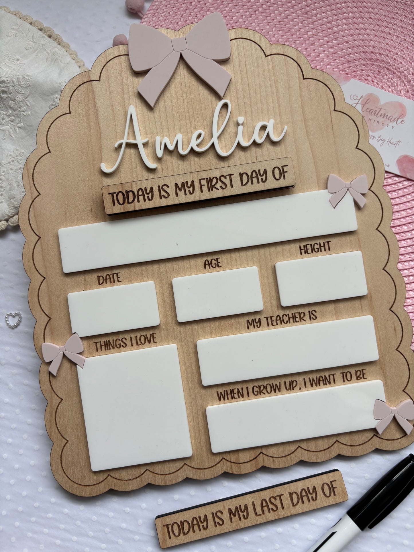 Personalised First Day of School Board - Bows