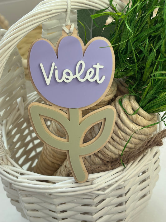 Tulip Flower Acrylic Easter Basket Tag