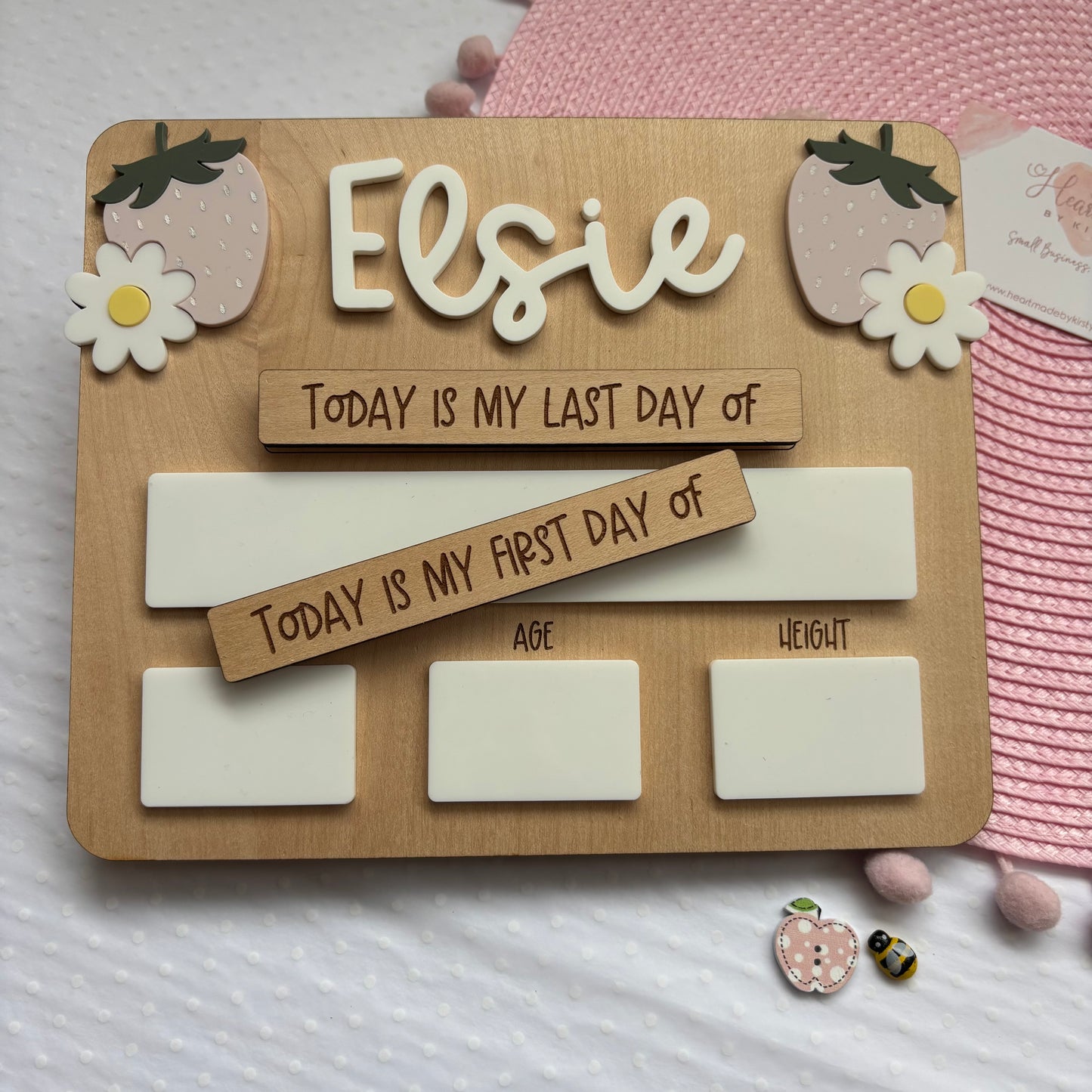 Personalised First Day of School Board - Strawberry Rectangle
