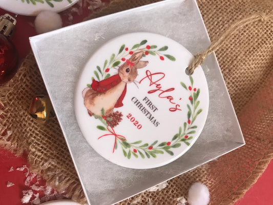 Personalised Red Bunny Keepsake Bauble