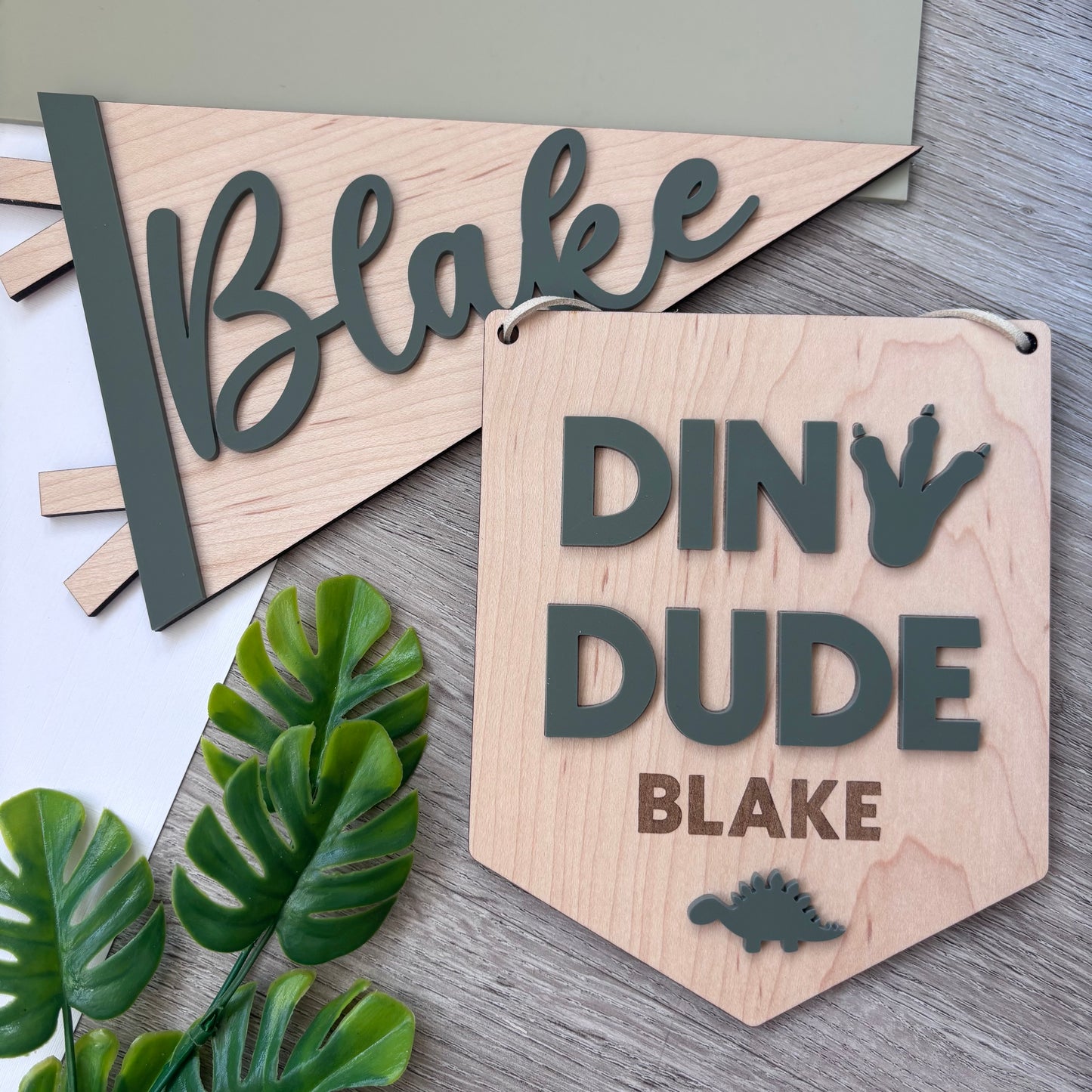 Dino Dude Personalised Plaque and Name Flag