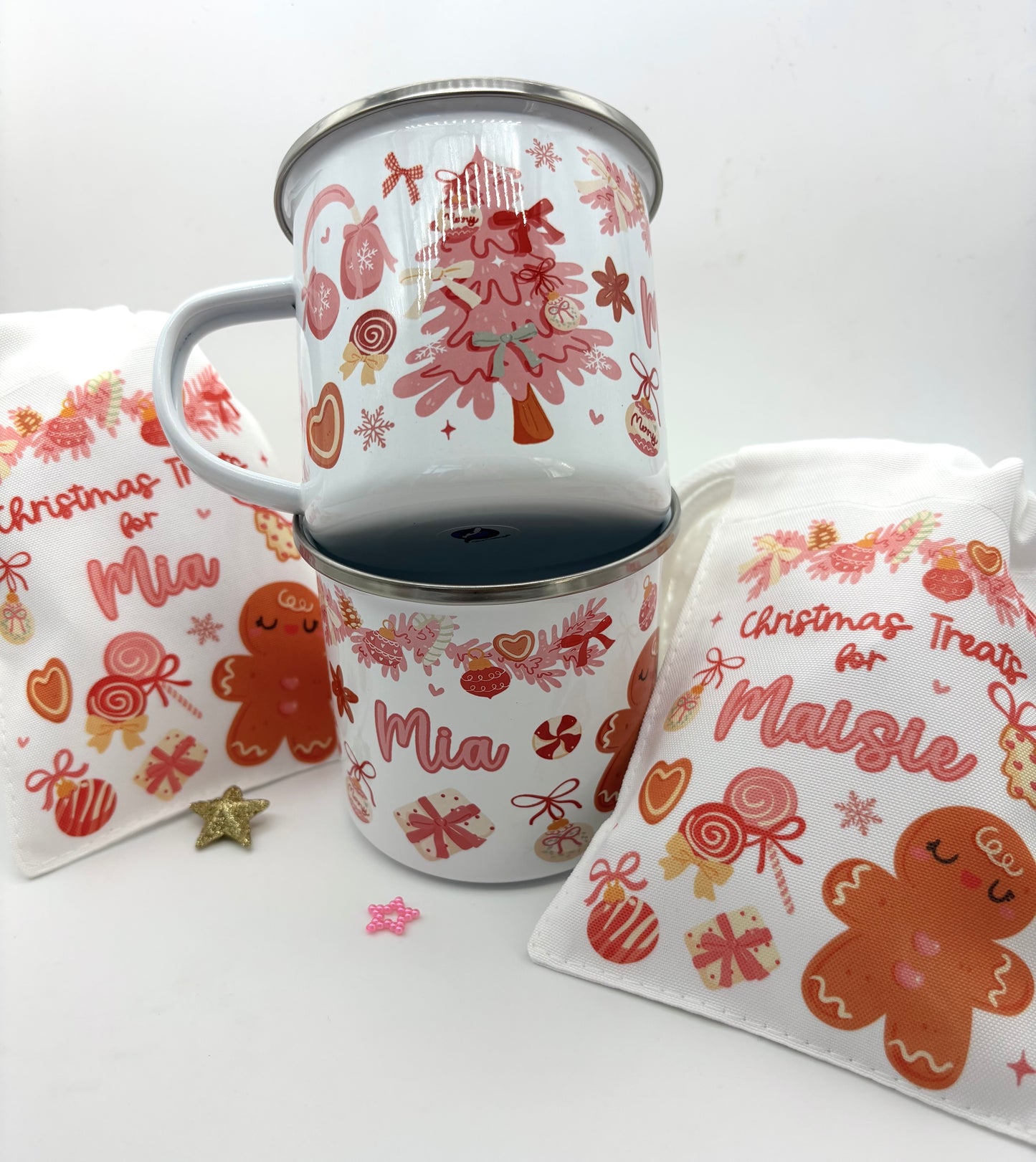 Pink Gingerbread Christmas Mug & Treat bag