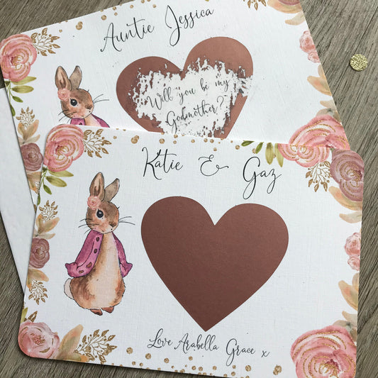 Personalised Godparent Proposal Flopsy Bunny Scratchcard