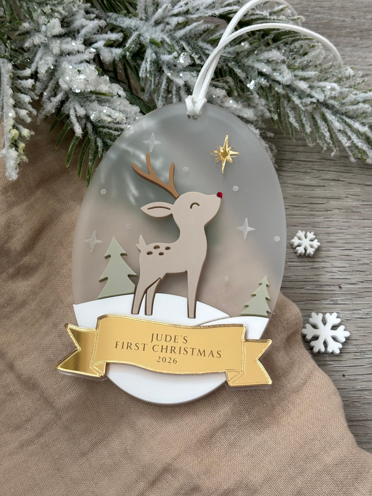 My First Christmas Personalised Rudolf Reindeer  Bauble: Baby’s 1st Christmas Tree Ornament