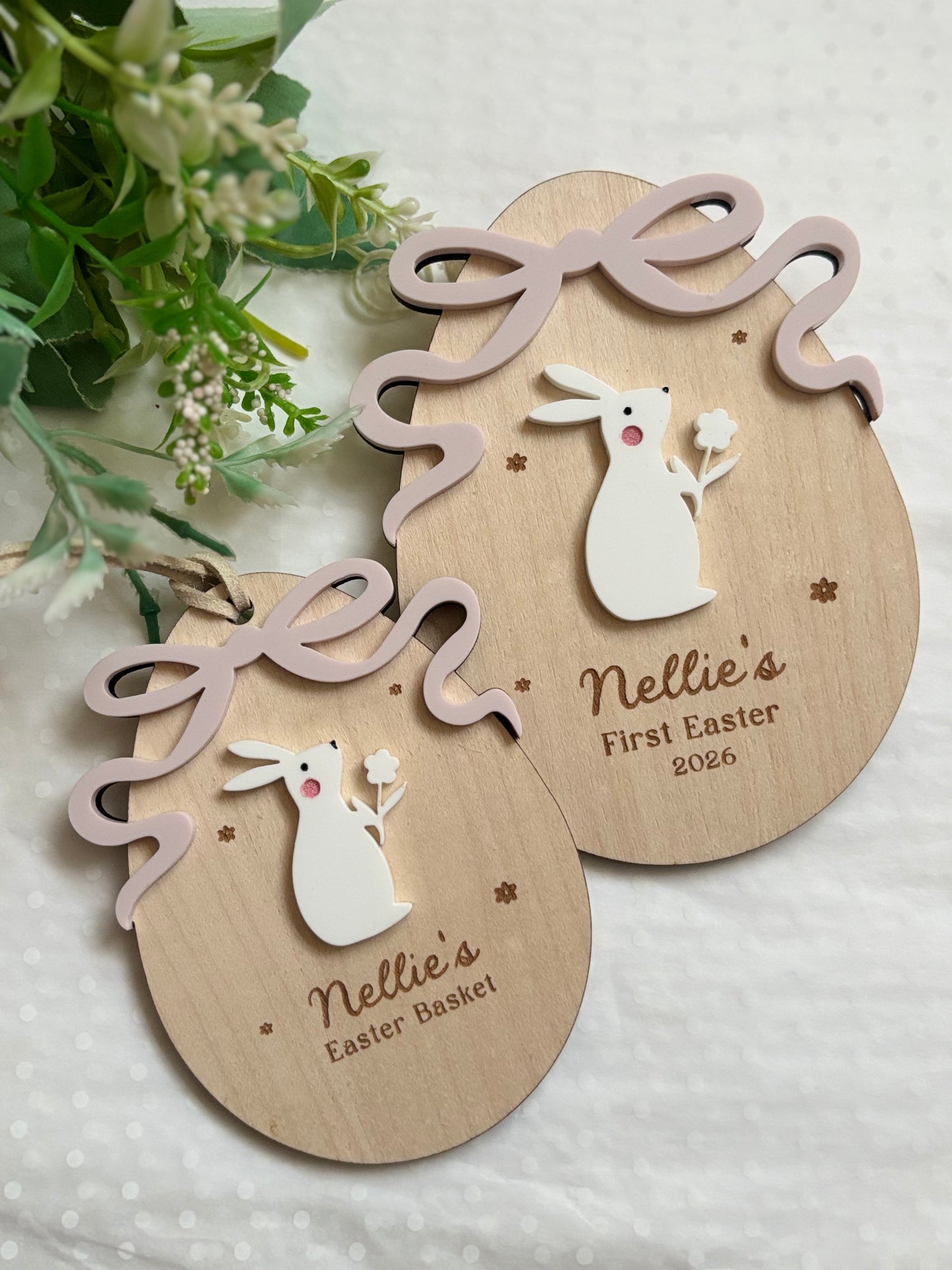 Bunnies and Bows First Easter Plaque & Basket Tag